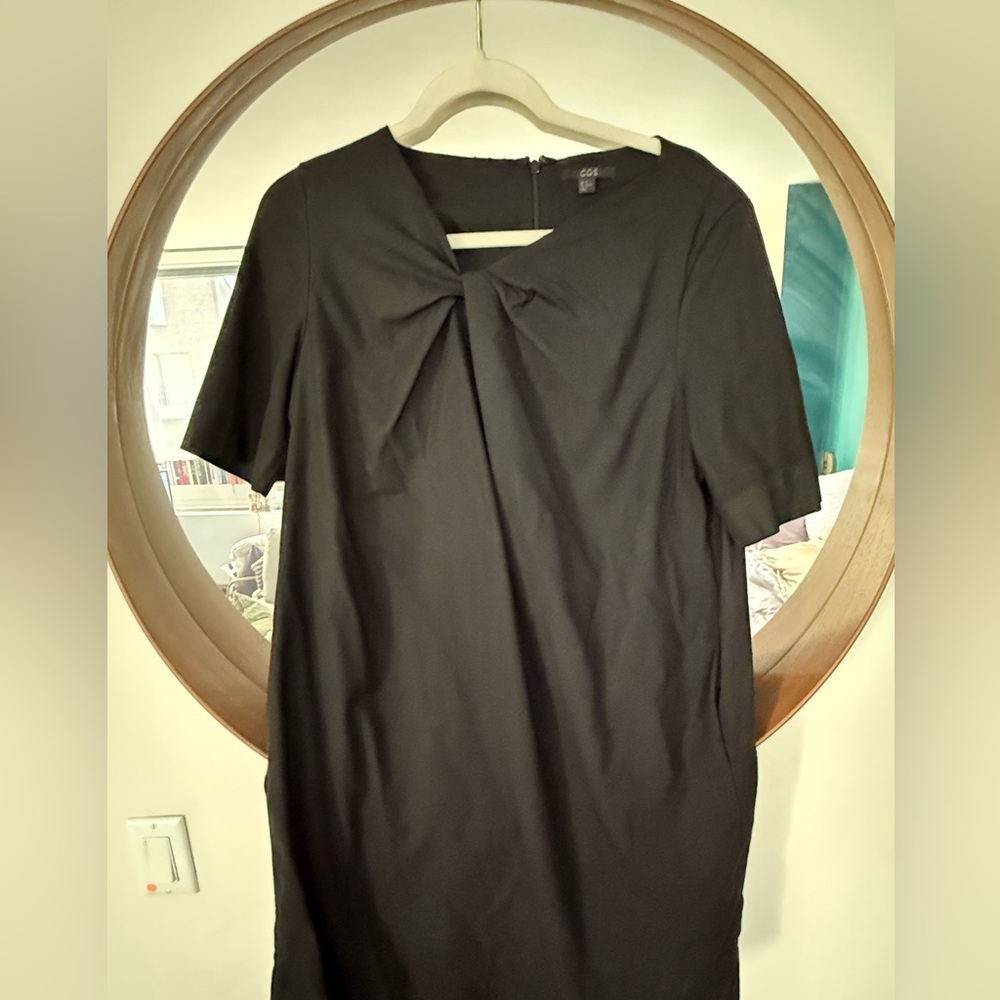 Black cos twist neck shift dress size 10